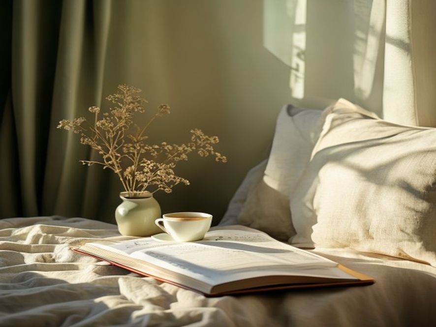 Solig morgon med kaffe och anteckningar